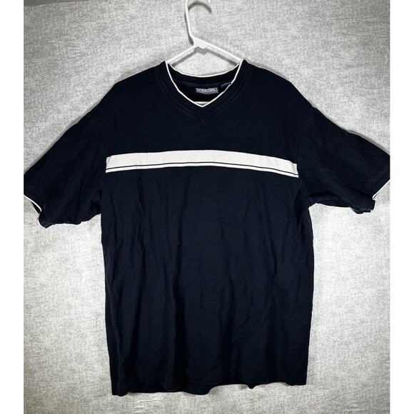 Structure 100% Cotton Shirt Navy Blue Men’s Size Large V neck White Stripe Y2K - Picture 1 of 6